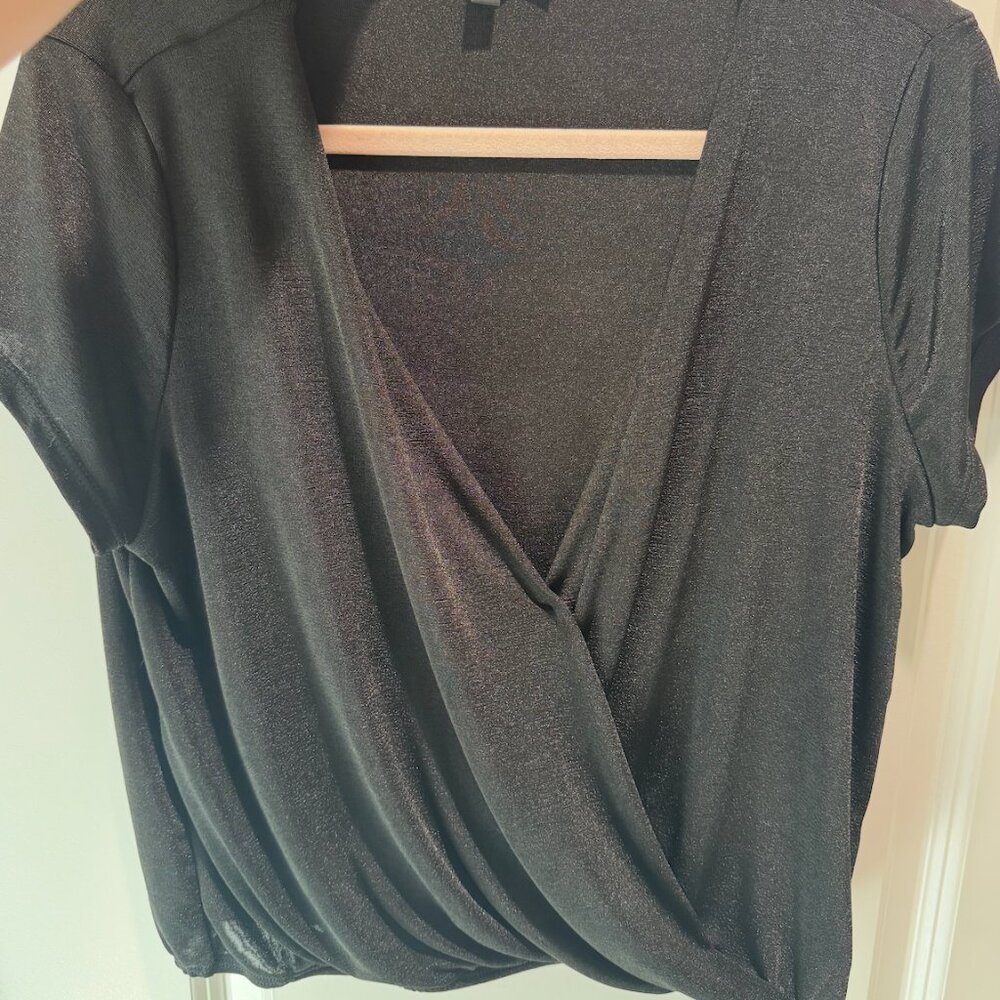 lulus black shimmery top plunge neckline short sleeve